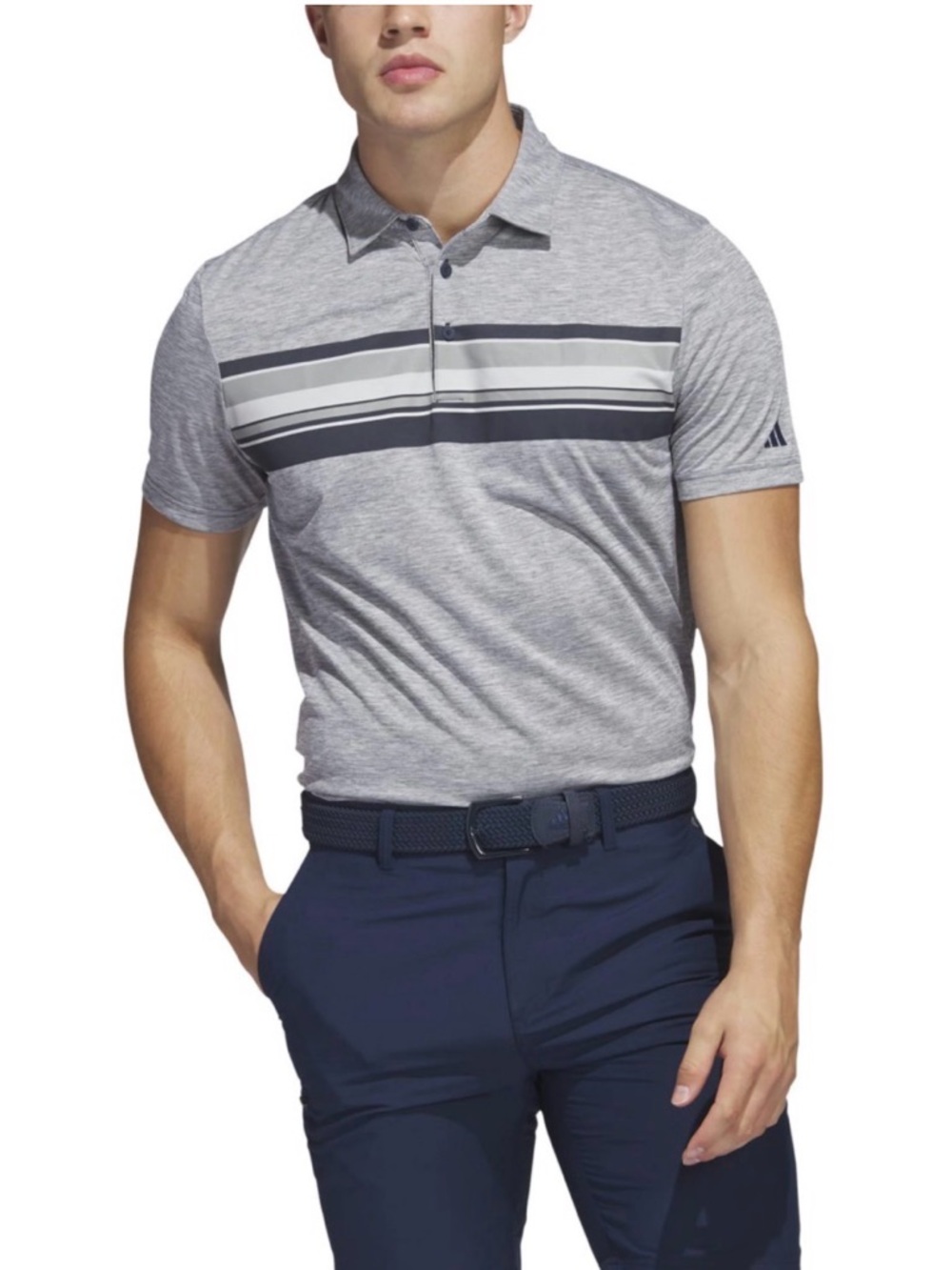 Men's Adidas Chest-Graphic Short Sleeve Polo Shirt Collegiate Navy SZ L NWT
